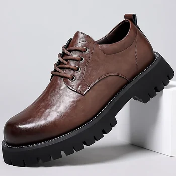 Новая повседневная кожаная обувь для мужчин мужское деловое платье обувь высшего качества водонепроницаемый ретро британский стиль круглый носок износостойкий