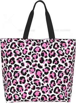 Розовая сумка с леопардовым принтом Повседневная сумка через плечо Сумка Многоразовая сумка для покупок Работа Путешествия Продуктовая сумка Подарки для женщин