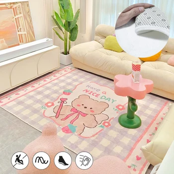 Симпатичный мультяшный коврик для украшения комнаты Короткие плюшевые прикроватные коврики для спальни Kawaii Розовый ковер для детской комнаты Коврик для пола