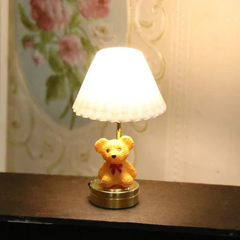 1:12 Кукольный домик Миниатюрный светодиодный светильник Милый медведь Настольная лампа Домашнее освещение Модель мебели Декор Игрушка Кукольный дом Аксессуары
