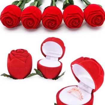 1 шт. флокированная красная ювелирная коробка роза романтическое обручальное кольцо серьга кулон ожерелье ювелирные изделия дисплей подарочная коробка ювелирные изделия упаковка