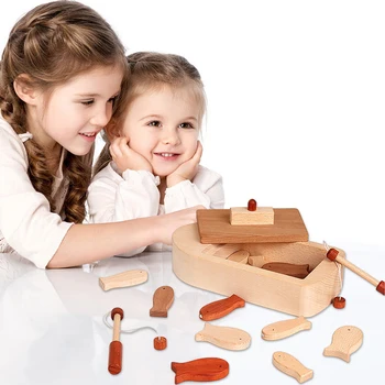 Детские деревянные игрушки, магнитные рыболовные блоки, развивающие игрушки, милые маленькие деревянные рыбки, игрушки для мозга