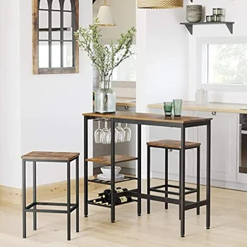 Барный стол с прочной металлической рамой, простой в сборке, промышленный дизайн, 15,7 x 43,3 x 35,4 дюйма, рустикально-коричневый