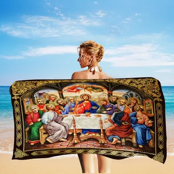 Последний ужин Гобелен Полотенце Девы Марии Винтажное художественное пляжное полотенце Быстросохнущие полотенца из микрофибры Полотенце для рук для лица в ванной