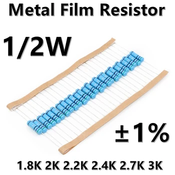  (100 шт.) 1/2 Вт Металлический пленочный резистор 1% пятицветный кольцевой прецизионный резистор 1,8
