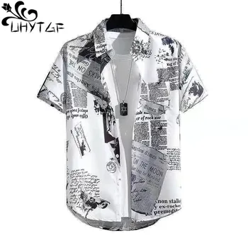 UHYTGF Молодежная летняя рубашка Мужская мода с принтом с коротким рукавом Тонкая мужская одежда Корейская свободная рубашка для мужчин Camisas de Hombre 254