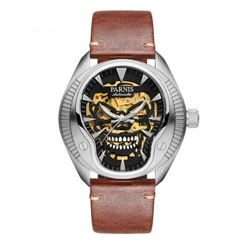 Parnis PIRATE Seriers Luminous Mens Leather Watchband Модные механические часы Наручные часы