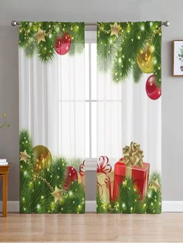 Рождественский фон с шаром из сосновых шишек прозрачные шторы для гостиной, спальни, балкона, прозрачных оконных жалюзи, кухонных штор