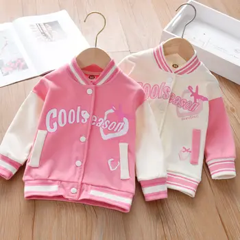 Бейсбольная куртка для девочек Корея Сладкий розовый Вышивка букв Контрастные цвета Классическая Весна Осень Повседневная детская одежда