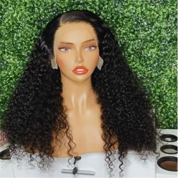Бесклеевой мягкий 26-дюймовый 180-плотный кудрявый натуральный черный кружевной парик спереди для женщин с детскими волосами, предварительно выщипанный ежедневный косплей