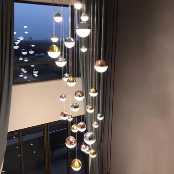 Современная светодиодная люстра с хрустальным шаром для лестницы Минимализм Круглая лестница Подвесной светильник Простой дизайн Внутренний чердачный светильник