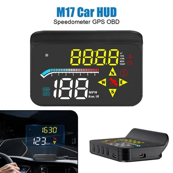  Автомобильный HUD спидометр Цифровой M17 OBD GPS Проекционный дисплей для всех автомобилей Проектор лобового стекла Аксессуары для автоэлектроники