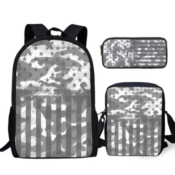 YIKELUO Серый американский флаг Камуфляжный дизайн Прочный брендовый рюкзак Повседневная мода на молнии Сумка-мессенджер Студент Пенал