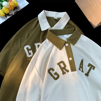 Рубашка-поло с коротким рукавом Мужская летняя повседневная модная бренд Ретро Вышитый лацкан Негабаритная футболка для мужчин Camisas Мужские рубашки