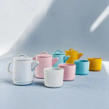 Аксессуары для кукольного домика Реалистичный набор чашек для чайника в кукольном домике Тонкое мастерство Мини-компактные аксессуары для миниатюрных украшений
