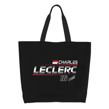 Переработка Charles Leclerc 16 Sport Car Race Сумка для покупок Женская холщовая сумка через плечо Прочные продуктовые сумки для покупок
